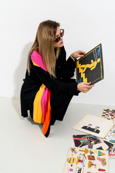 Мультиколор топ с разрезами и печатным принтом Luna 153 полоска-черный - фото 4