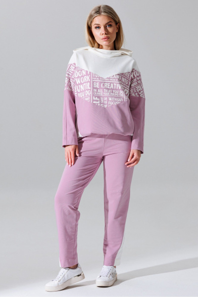 Летние прямые брюки и джемпер с капюшоном из текстиля Faufilure C1371 розовый - фото 1