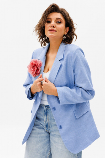 Деловой приталенный жакет из текстиля на каждый день Anelli 1471.1 гавайский_океан - фото 5