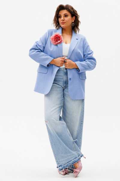 Деловой приталенный жакет из текстиля на каждый день Anelli 1471.1 гавайский_океан - фото 2