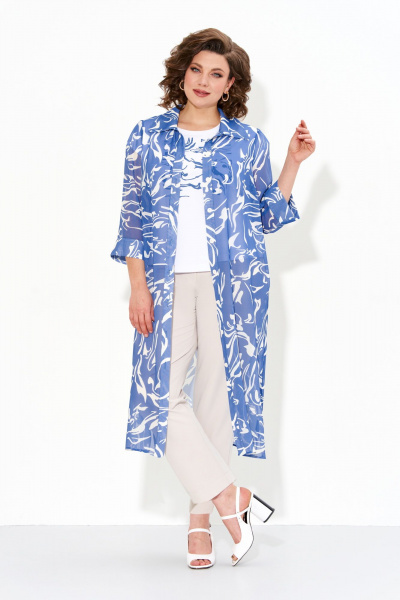 Летняя шифоновая туника с разрезами и рукавами 3/4 IVA 1606 синий - фото 1