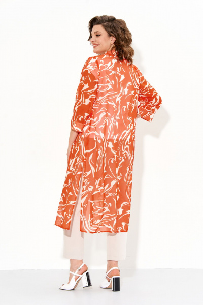 Летняя шифоновая туника с разрезами и рукавами 3/4 IVA 1606 оранжевый - фото 2