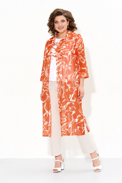 Летняя шифоновая туника с разрезами и рукавами 3/4 IVA 1606 оранжевый - фото 1