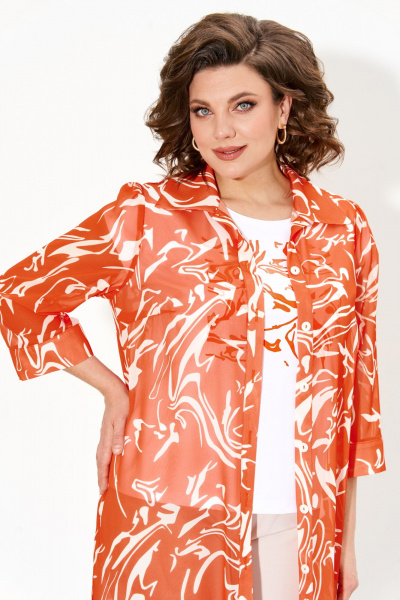 Летняя шифоновая туника с разрезами и рукавами 3/4 IVA 1606 оранжевый - фото 6