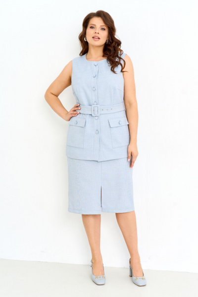 Голубая летняя юбка из натуральной ткани с разрезом IVA 1602 - фото 8