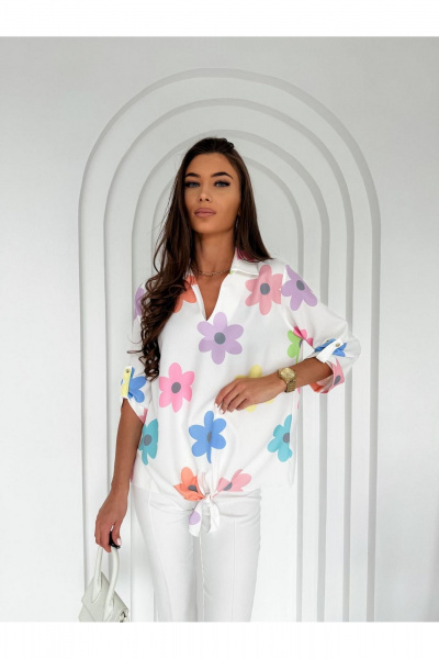 Классическая блузка с регулятором рукавов и V-вырежом Nika.PL 020191 цветы - фото 4