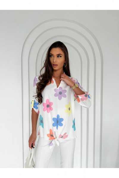 Классическая блузка с регулятором рукавов и V-вырежом Nika.PL 020191 цветы - фото 2