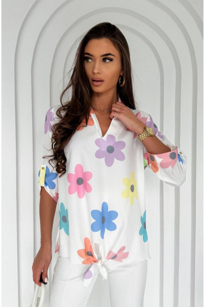 Классическая блузка с регулятором рукавов и V-вырежом Nika.PL 020191 цветы - фото 1