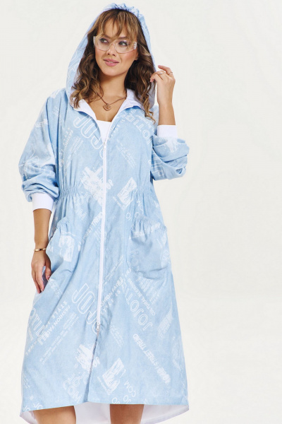Голубой плащ-оверсайз с капюшоном, водонепроницаемый, длина чуть ниже колена AVE RARA 1059 - фото 1