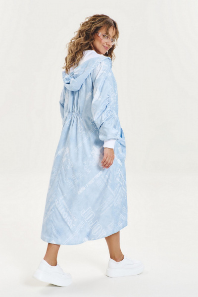 Голубой плащ-оверсайз с капюшоном, водонепроницаемый, длина чуть ниже колена AVE RARA 1059 - фото 2