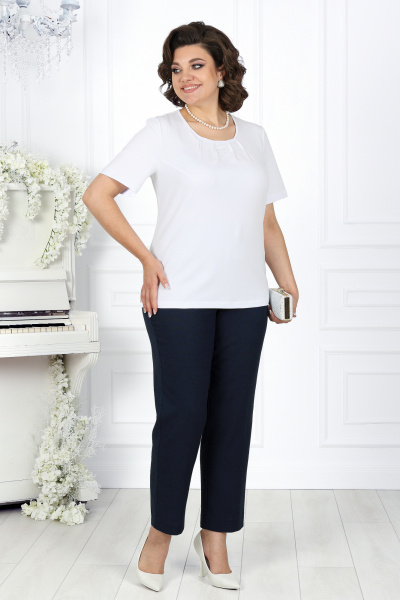 Синий летний костюм из льняной ткани, блузка и брюки, стильный и практичный Ninele 7424 темно-синий - фото 4