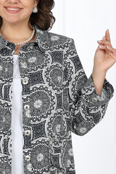 Синий летний костюм из льняной ткани, блузка и брюки, стильный и практичный Ninele 7424 темно-синий - фото 5