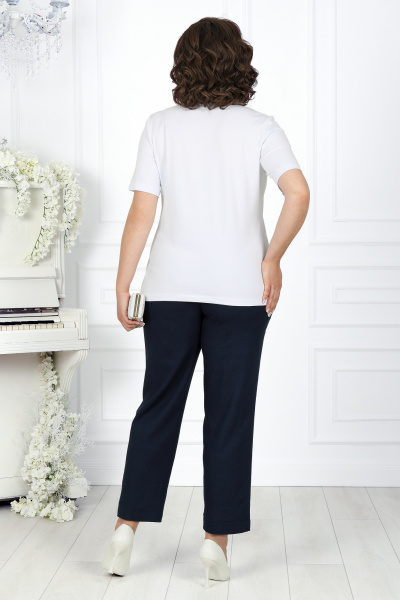 Синий летний костюм из льняной ткани, блузка и брюки, стильный и практичный Ninele 7424 темно-синий - фото 10