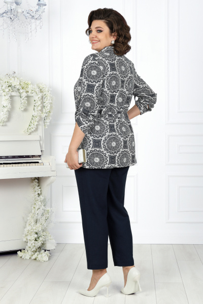 Синий летний костюм из льняной ткани, блузка и брюки, стильный и практичный Ninele 7424 темно-синий - фото 14