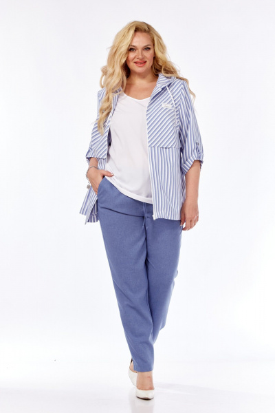 Голубой комплект брюк и жакета в полоску, комфортный летний стиль Tensi 375 голубой - фото 1