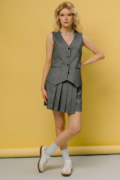 Серое мини юбка с складками и карманами JRSy 2430 серый_меланж - фото 1