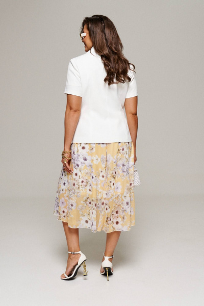 Нарядный летний костюм жакет и платье из шифона Beautiful&Free 6100 молочный+желтый - фото 5