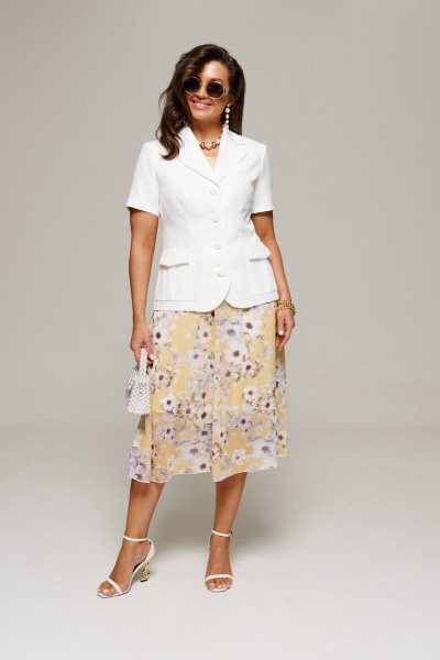 Нарядный летний костюм жакет и платье из шифона Beautiful&Free 6100 молочный+желтый - фото 3