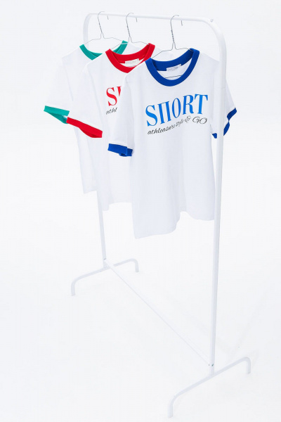 Белая и зеленая футболка с контрастной печатью и бейками GO F1006/01-01(P23-02) - фото 5