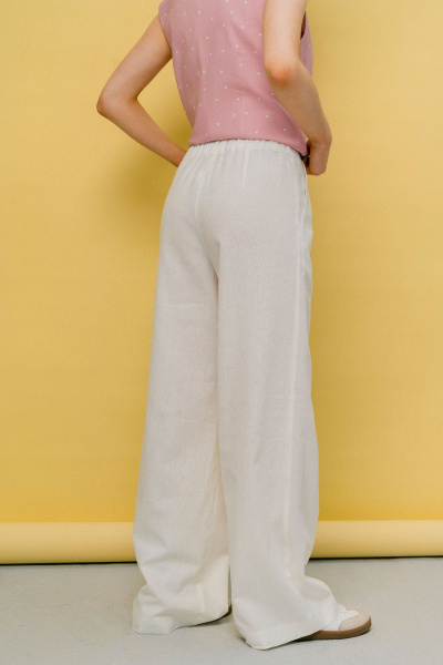 Леновые брюки прямого силуэта с карманами и застежкой JRSy 2452 молоко - фото 2