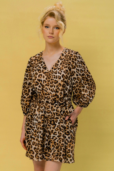 Платье с леопардовым принтом, расклешением и кокеткой JRSy 2461 леопард - фото 5