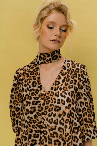 Платье с леопардовым принтом, расклешением и кокеткой JRSy 2461 леопард - фото 3