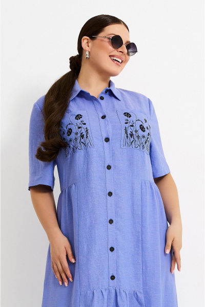 Платье в стиле бохо с вышивкой и рубашечным воротником Lissana 4933 лаванда - фото 2