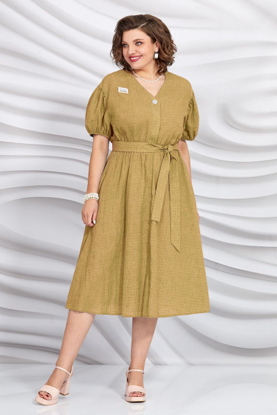 Платье из хлопка с резинкой, карманами и расклешенной юбкой Mira Fashion 5433-2 - фото 1