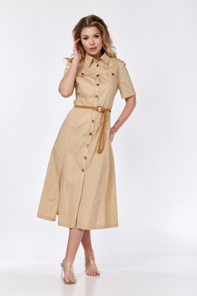 Платье приталенное расклешенное из хлопка с карманами VI ORO VR-1132 капучино - фото 11