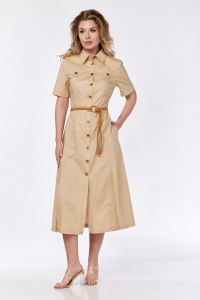 Платье приталенное расклешенное из хлопка с карманами VI ORO VR-1132 капучино - фото 10