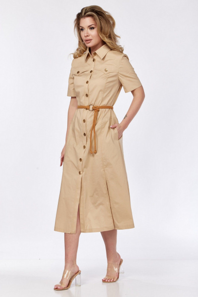 Платье приталенное расклешенное из хлопка с карманами VI ORO VR-1132 капучино - фото 9