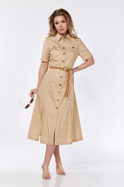 Платье приталенное расклешенное из хлопка с карманами VI ORO VR-1132 капучино - фото 8