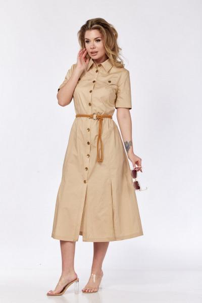 Платье приталенное расклешенное из хлопка с карманами VI ORO VR-1132 капучино - фото 7