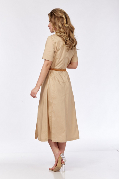 Платье приталенное расклешенное из хлопка с карманами VI ORO VR-1132 капучино - фото 5