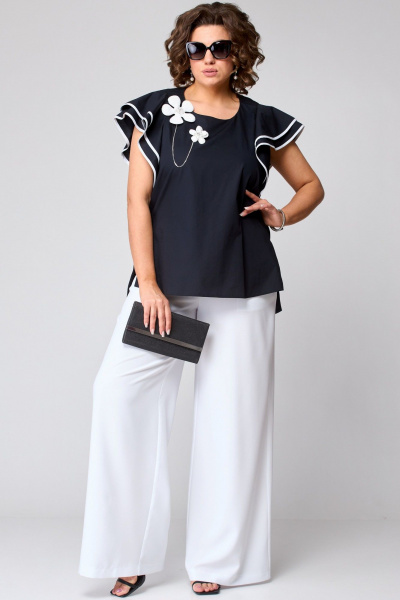 Блуза, брюки EVA GRANT 7182 черно-белый - фото 4