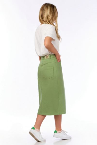 Женская миди юбка в джинсовом стиле с карманами LEANNA-STYLE 1007 зелёный - фото 3