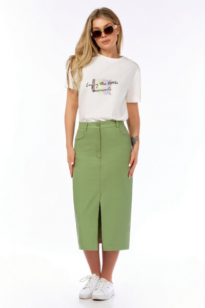 Женская миди юбка в джинсовом стиле с карманами LEANNA-STYLE 1007 зелёный - фото 1