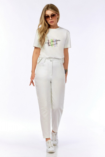 Брюки в джинсовом стиле на высокой посадке LEANNA-STYLE 2005 белый - фото 1