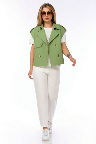 Жилет прямого силуэта из текстильной ткани Джинс LEANNA-STYLE 6007 зелёный - фото 3
