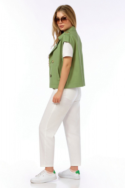 Джинсовый костюм: жилет и брюки с высоким поясом LEANNA-STYLE 9018 зелёный_ белый - фото 3