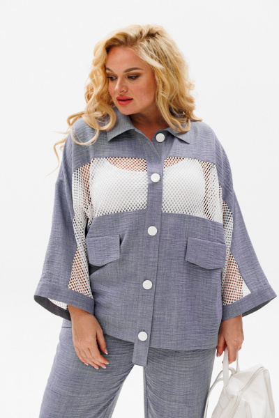 Комплект: зауженные брюки и блузка с сетчатыми вставками Anastasia 1091 серый_меланж - фото 8