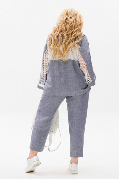 Комплект: зауженные брюки и блузка с сетчатыми вставками Anastasia 1091 серый_меланж - фото 7