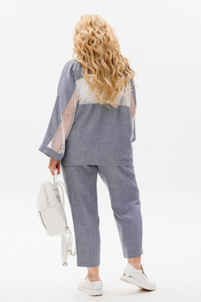 Комплект: зауженные брюки и блузка с сетчатыми вставками Anastasia 1091 серый_меланж - фото 6