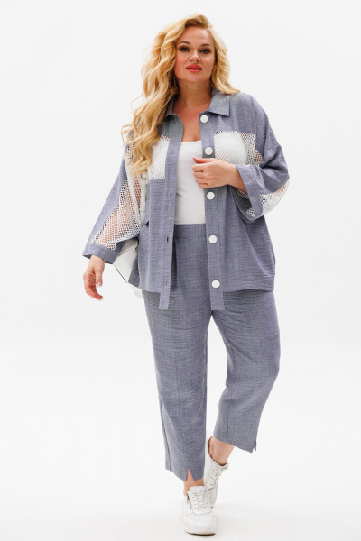 Комплект: зауженные брюки и блузка с сетчатыми вставками Anastasia 1091 серый_меланж - фото 5