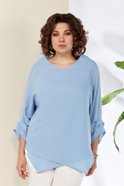 Голубая блузка с запахом и асимметричным низом Anastasia 1115 голубой - фото 4