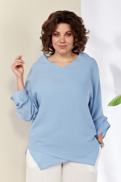Голубая блузка с запахом и асимметричным низом Anastasia 1115 голубой - фото 1