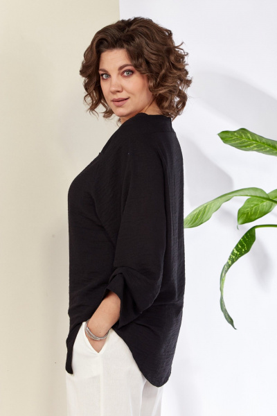 Женская текстильная блуза из ткани с запахом и асимметричным кроем Anastasia 1115 черный - фото 6