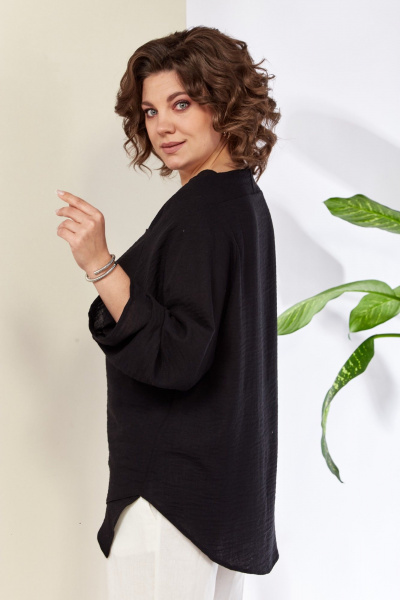 Женская текстильная блуза из ткани с запахом и асимметричным кроем Anastasia 1115 черный - фото 3