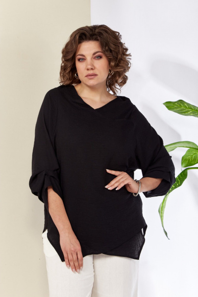 Женская текстильная блуза из ткани с запахом и асимметричным кроем Anastasia 1115 черный - фото 2
