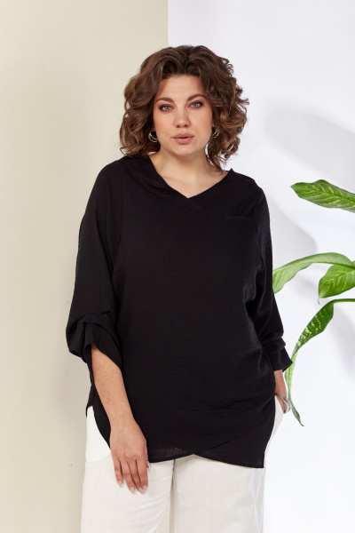 Женская текстильная блуза из ткани с запахом и асимметричным кроем Anastasia 1115 черный - фото 1